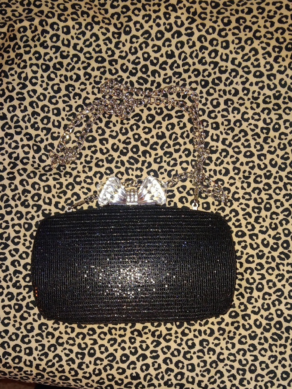 Nina Black Beaded Clutch with Crystal Bow Accent